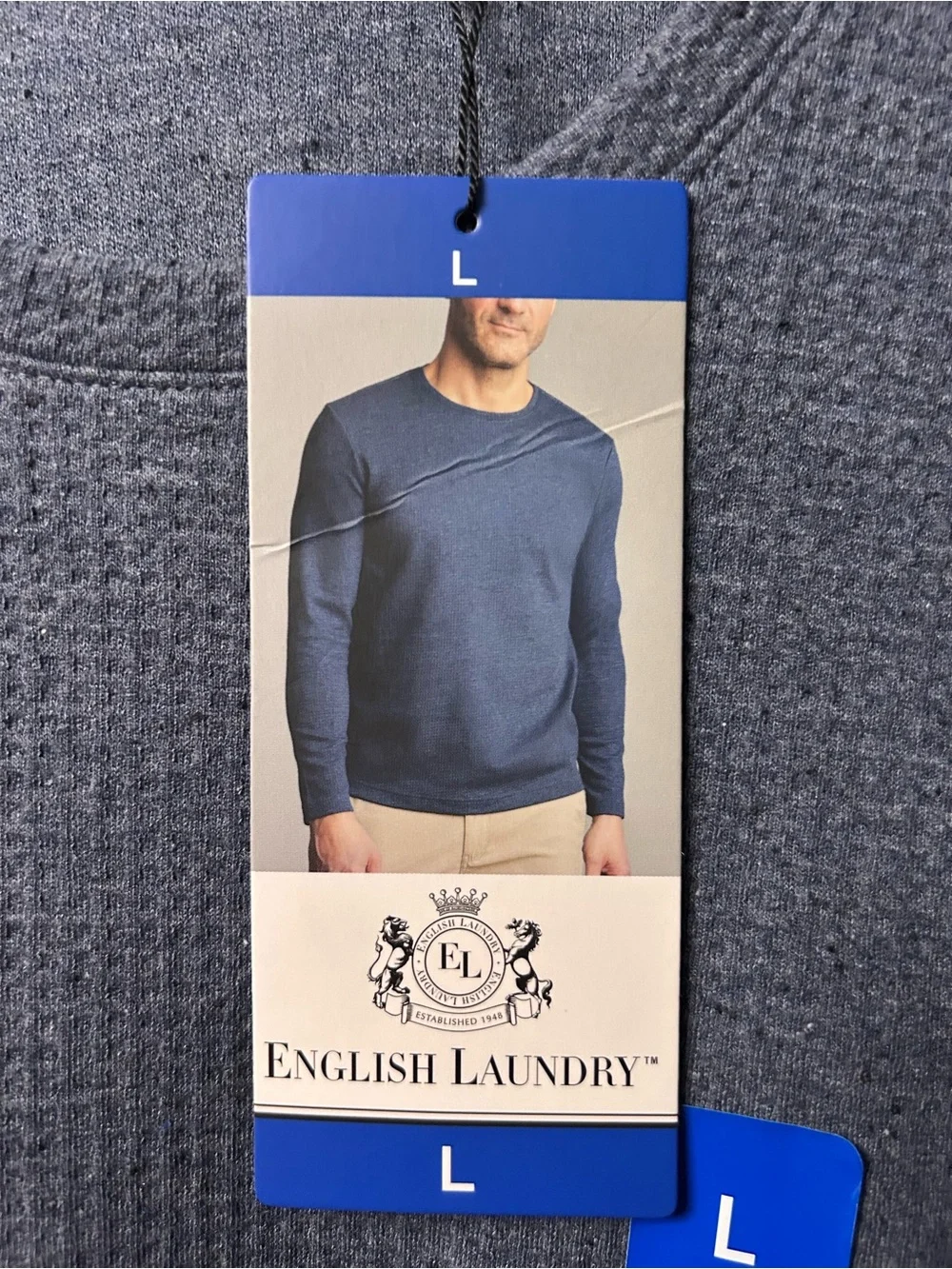 English Laundry Men’s Crewneck Waffle Knit Sweater — Charcoal Gray